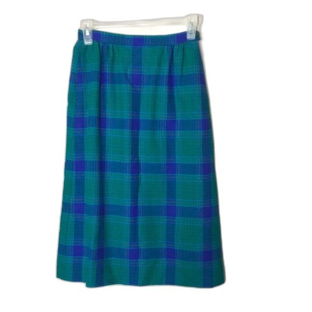 Pendleton ladies Tartan plaid green blue wool skirt‎ SZ 6 petite preppy academia